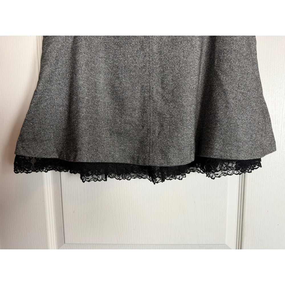 Ann Taylor Trumpet Skirt Women 2 Gray Wool Blend Lace Trim Dark Academia Tweed - Picture 5 of 16